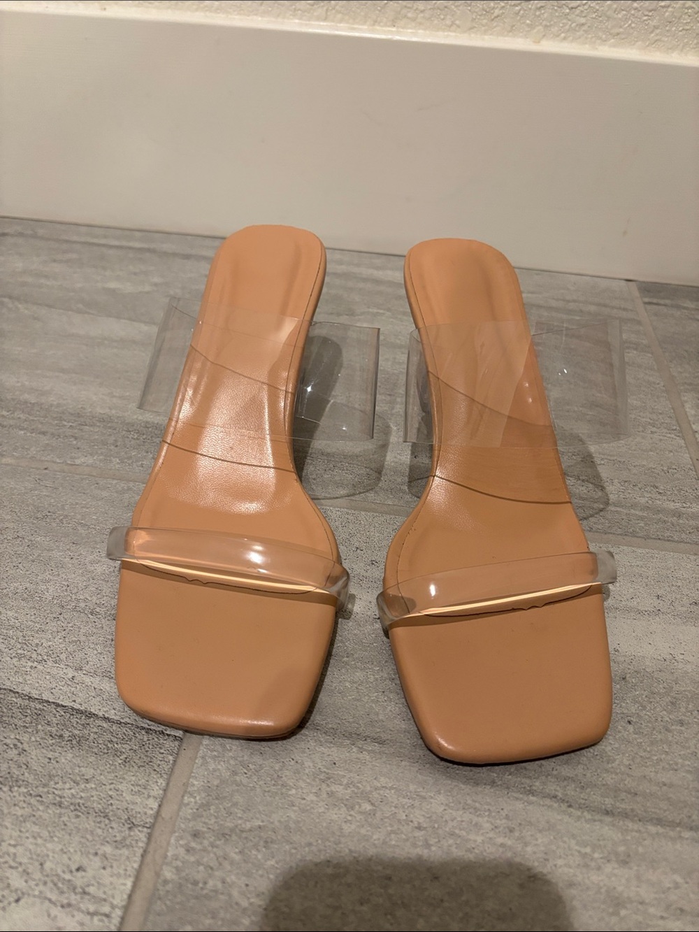 Clear Strap Nude Slide Heels for Women